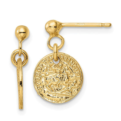 14K Gelbgold Poliert Coins Stecker Ohrhänger