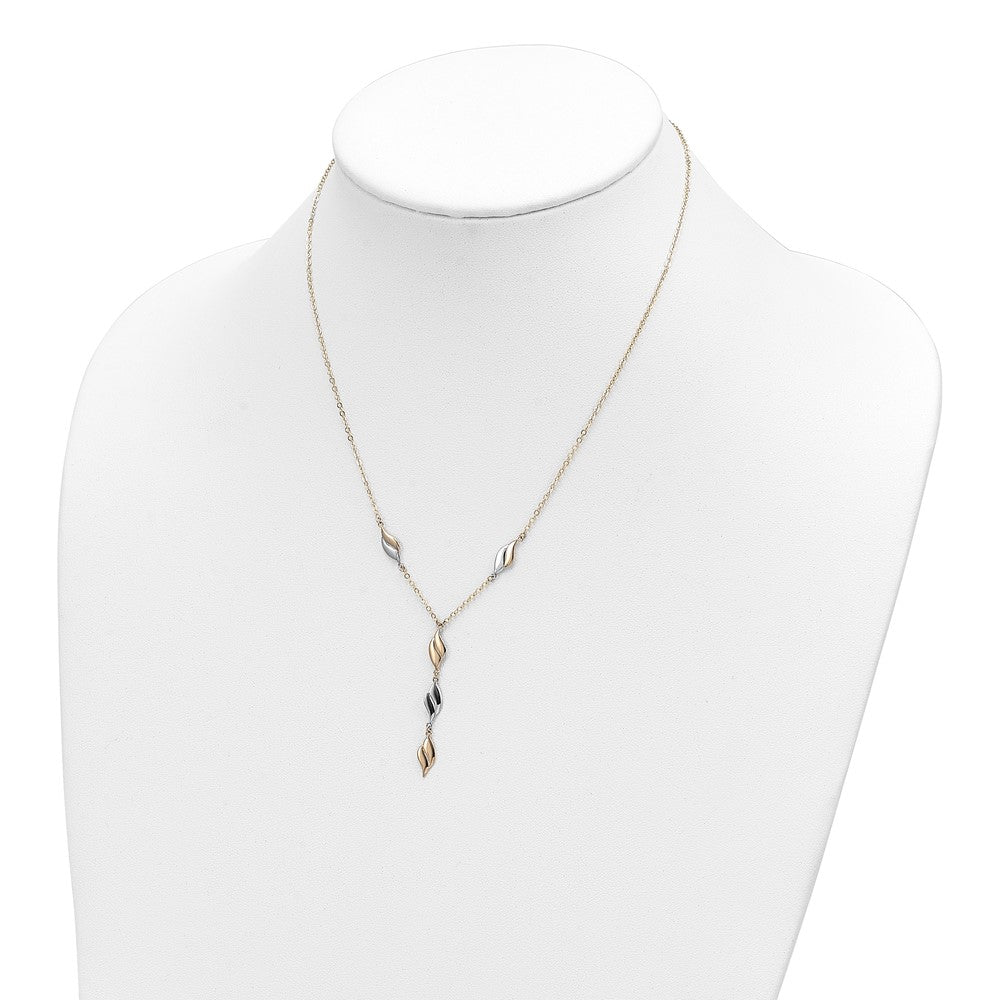 14K Bicolor Poliert Fantasie Y Tropfen Halskette