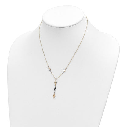 14K Bicolor Poliert Fantasie Y Tropfen Halskette