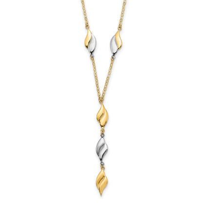 14K Bicolor Poliert Fantasie Y Tropfen Halskette