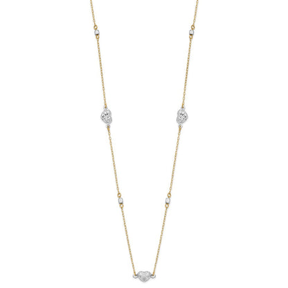 14K Bicolor Poliert Diamantiert Herzen Halskette