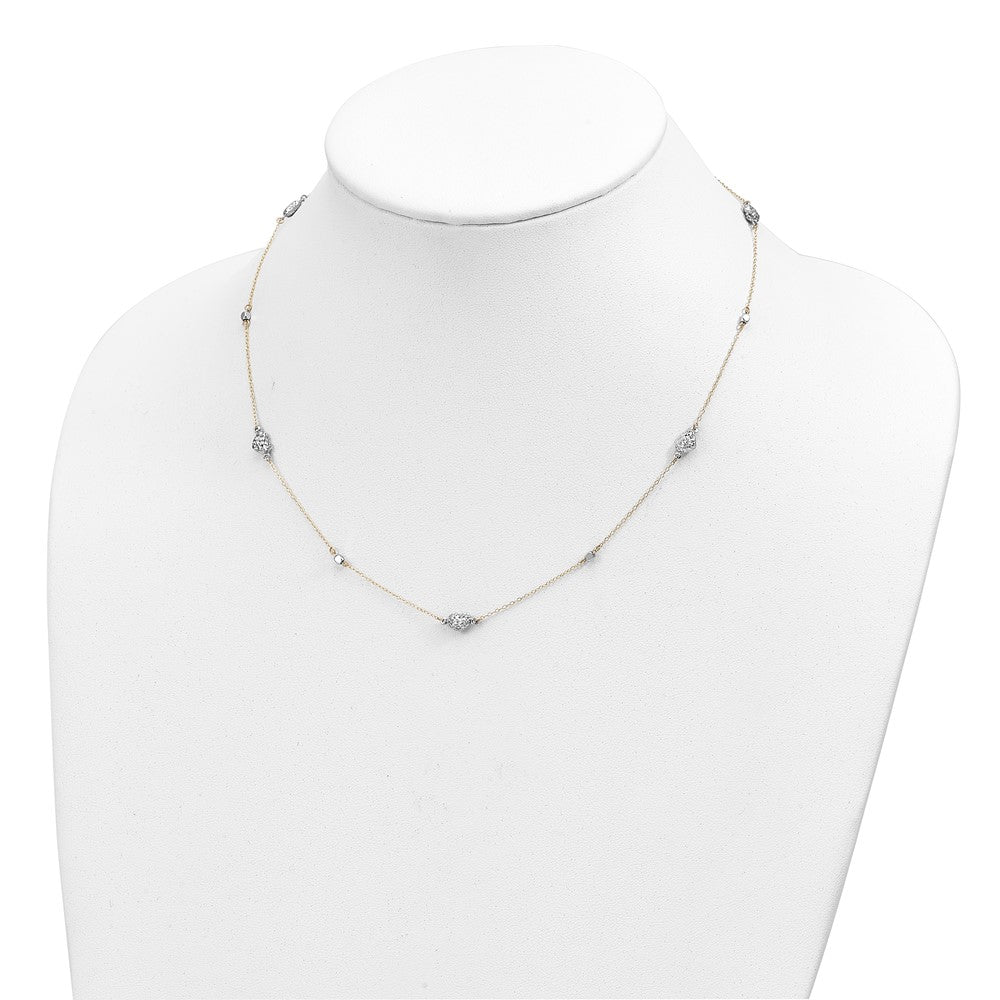 14K Bicolor Poliert Diamantiert Herzen Halskette