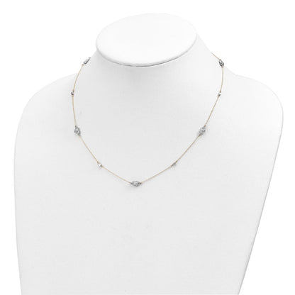 14K Bicolor Poliert Diamantiert Herzen Halskette
