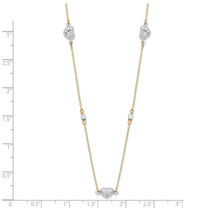 14K Bicolor Poliert Diamantiert Herzen Halskette