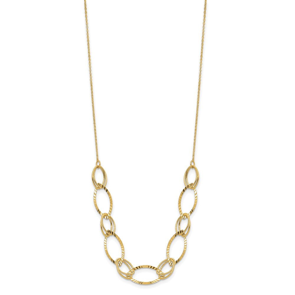14K Gelbgold Poliert Diamantiert Oval Glieder Halskette