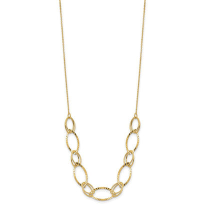 14K Gelbgold Poliert Diamantiert Oval Glieder Halskette