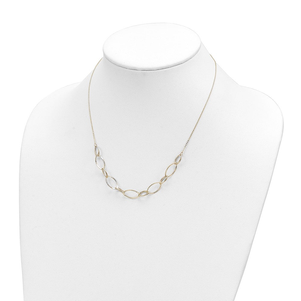 14K Gelbgold Poliert Diamantiert Oval Glieder Halskette