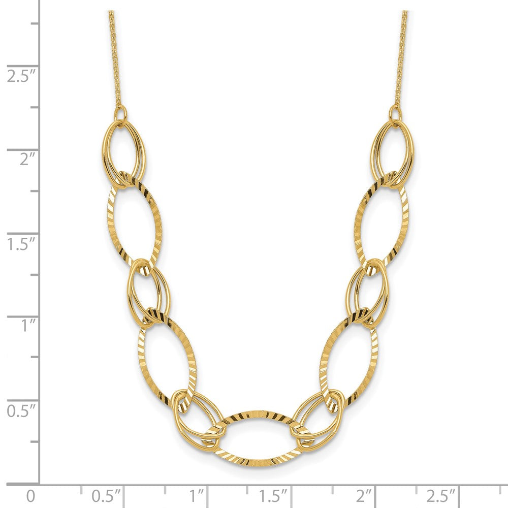 14K Gelbgold Poliert Diamantiert Oval Glieder Halskette