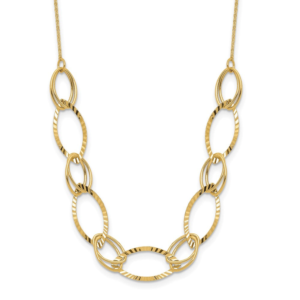 14K Gelbgold Poliert Diamantiert Oval Glieder Halskette