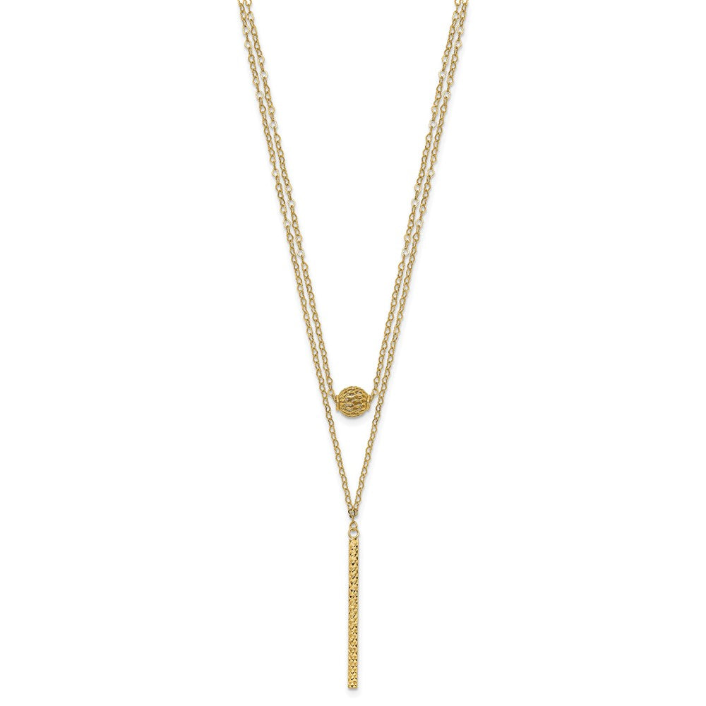 14K Gelbgold Doppelt Layer Hohl Perle Diamantiert Stab 2 in Halskette