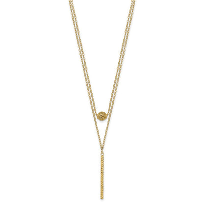 14K Gelbgold Doppelt Layer Hohl Perle Diamantiert Stab 2 in Halskette