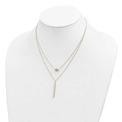 14K Gelbgold Doppelt Layer Hohl Perle Diamantiert Stab 2 in Halskette
