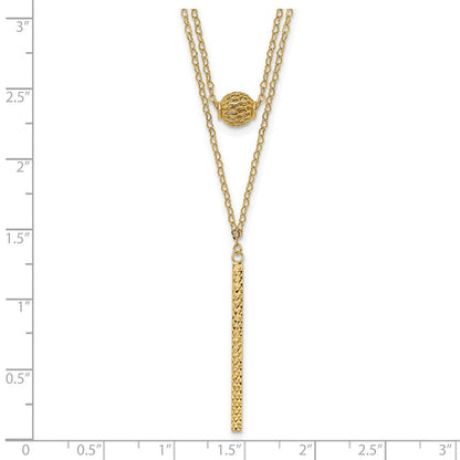 14K Gelbgold Doppelt Layer Hohl Perle Diamantiert Stab 2 in Halskette