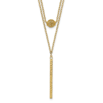 14K Gelbgold Doppelt Layer Hohl Perle Diamantiert Stab 2 in Halskette