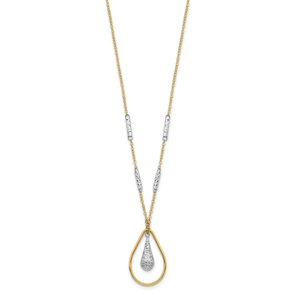 14K Bicolor Poliert & Diamantiert Tropfen Halskette