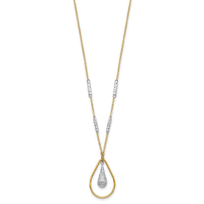 14K Bicolor Poliert & Diamantiert Tropfen Halskette