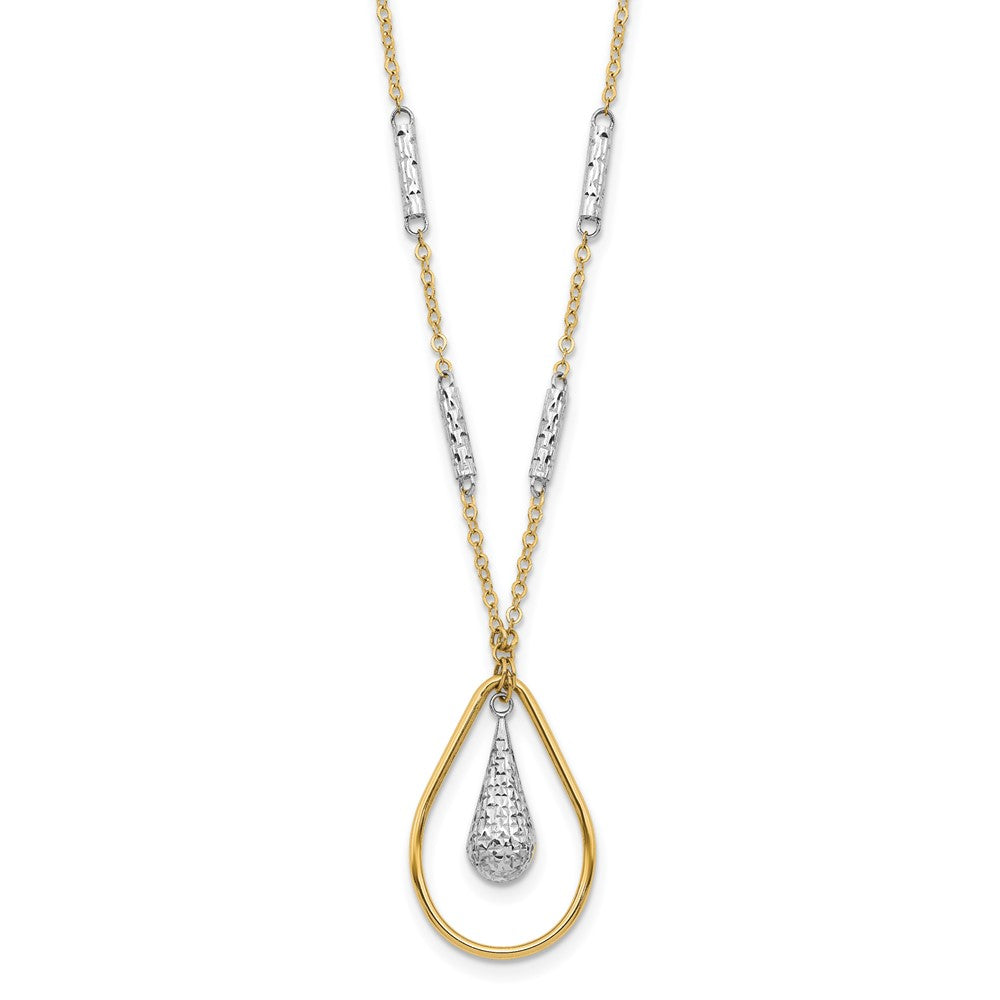 14K Bicolor Poliert & Diamantiert Tropfen Halskette