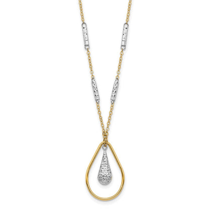 14K Bicolor Poliert & Diamantiert Tropfen Halskette