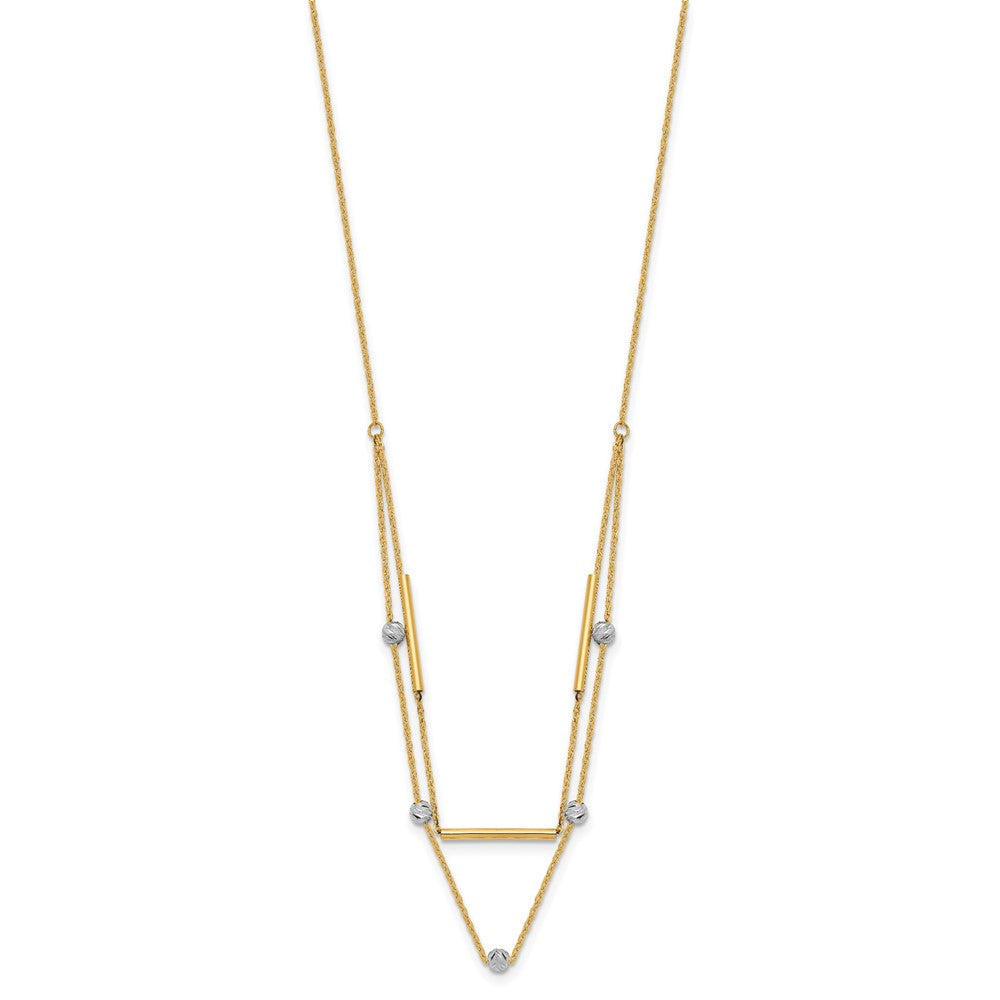 14K Bicolor Diamantiert Perlen Fantasie 17 Zoll Halskette