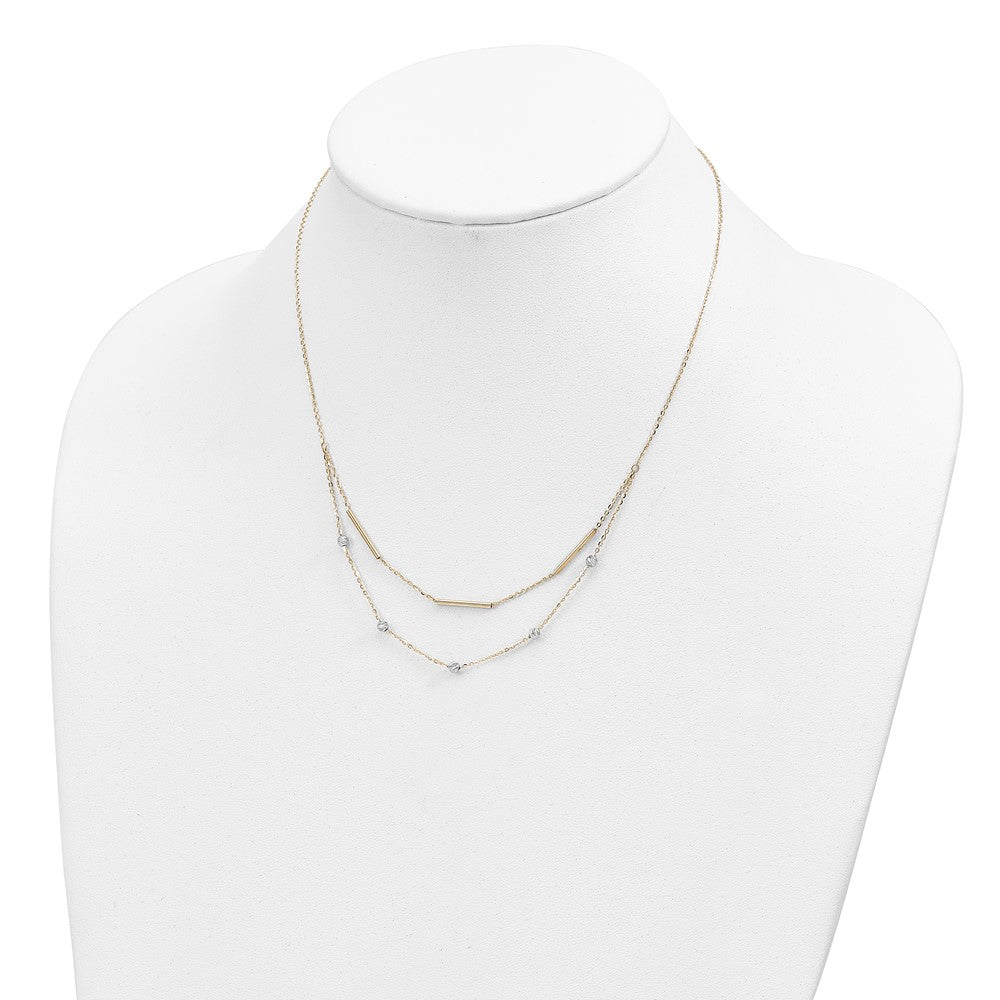 14K Bicolor Diamantiert Perlen Fantasie 17 Zoll Halskette