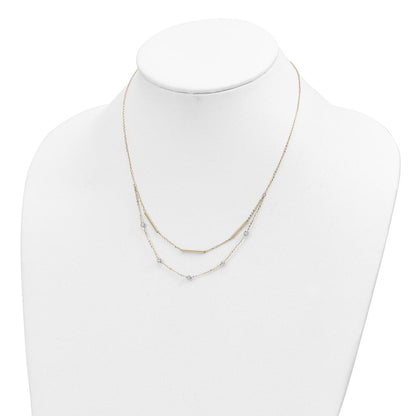 14K Bicolor Diamantiert Perlen Fantasie 17 Zoll Halskette