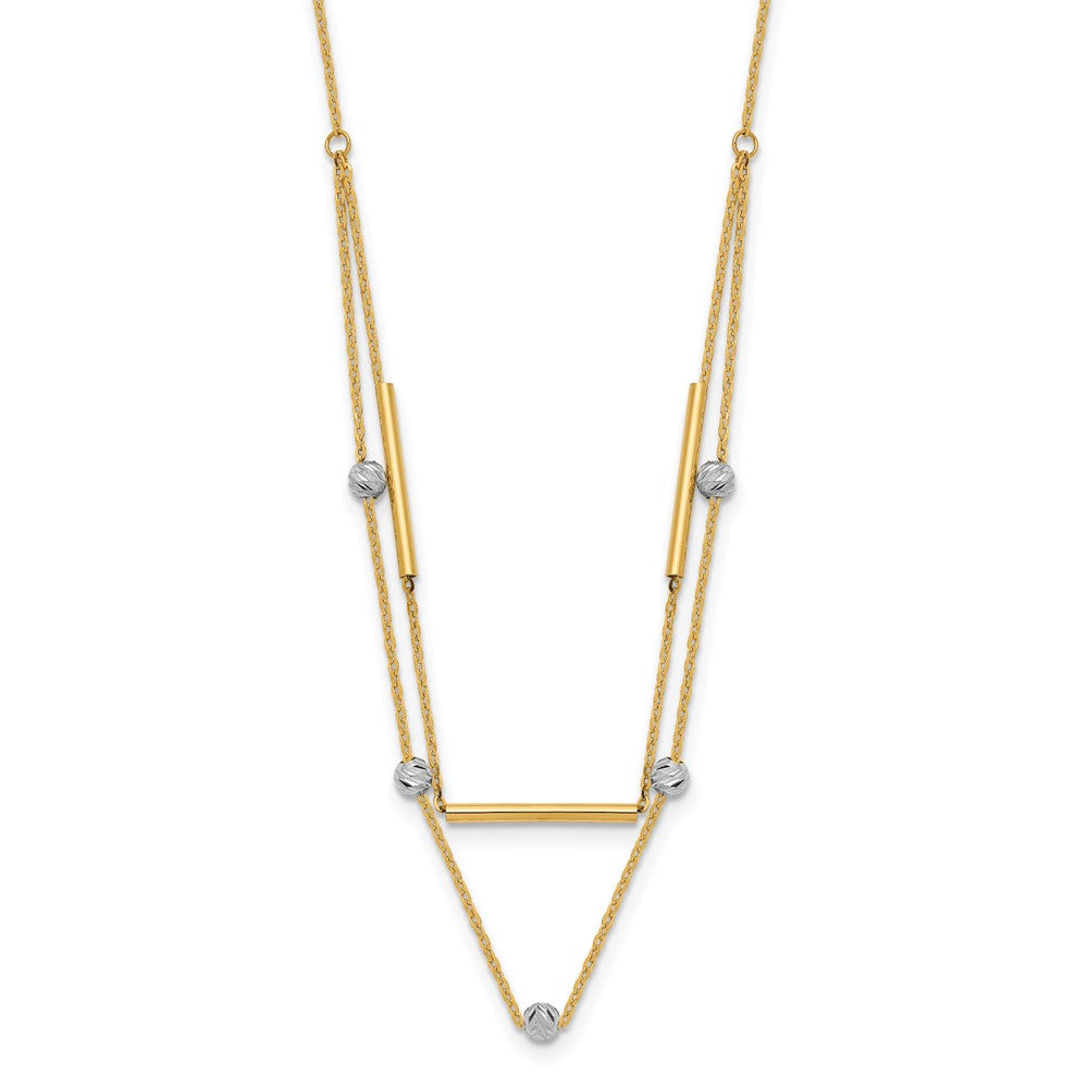 14K Bicolor Diamantiert Perlen Fantasie 17 Zoll Halskette
