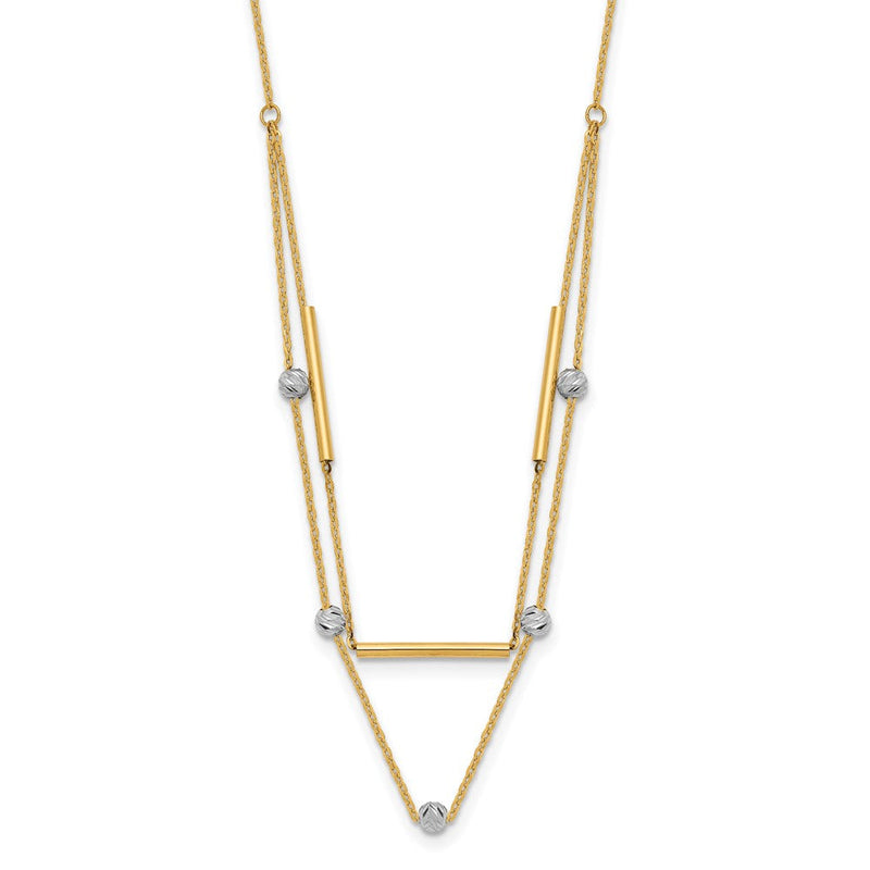 14K Bicolor Diamantiert Perlen Fantasie 17 Zoll Halskette