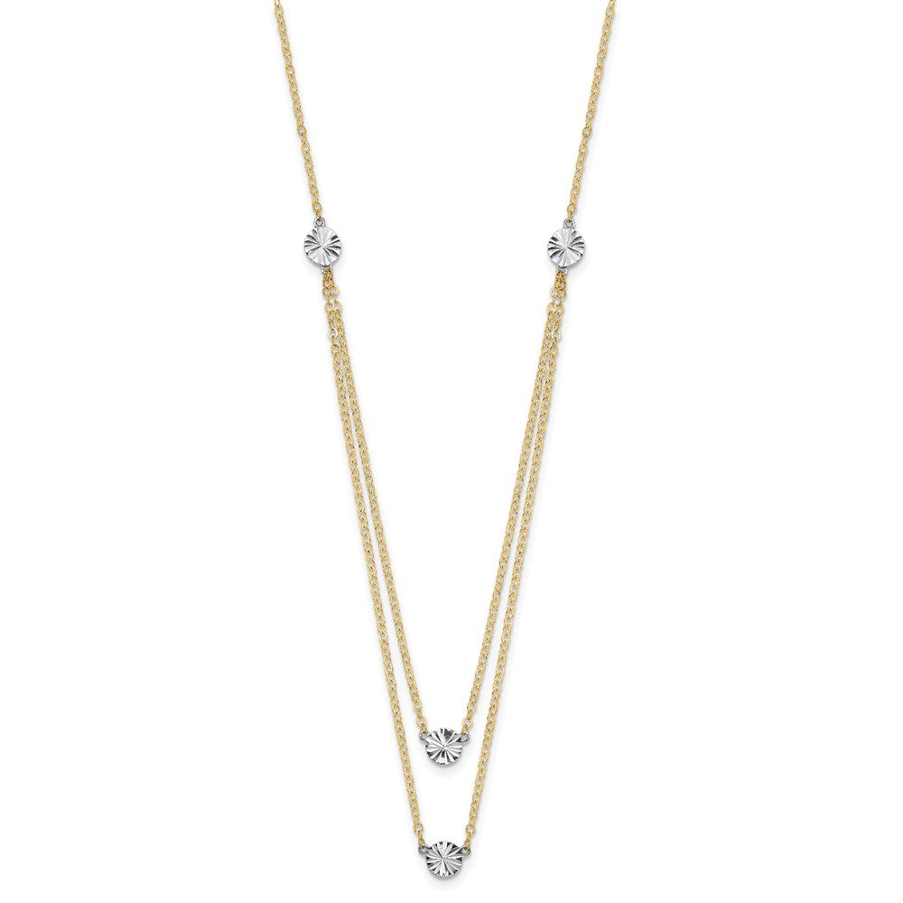 14K Bicolor Poliert & Diamantiert Discs Doppelt Halskette