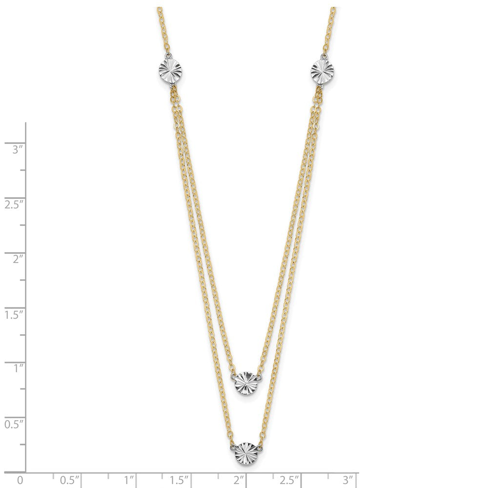 14K Bicolor Poliert & Diamantiert Discs Doppelt Halskette