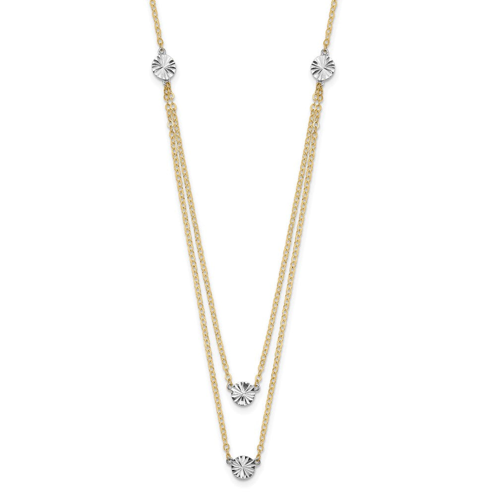 14K Bicolor Poliert & Diamantiert Discs Doppelt Halskette