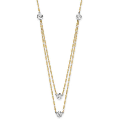 14K Bicolor Poliert & Diamantiert Discs Doppelt Halskette