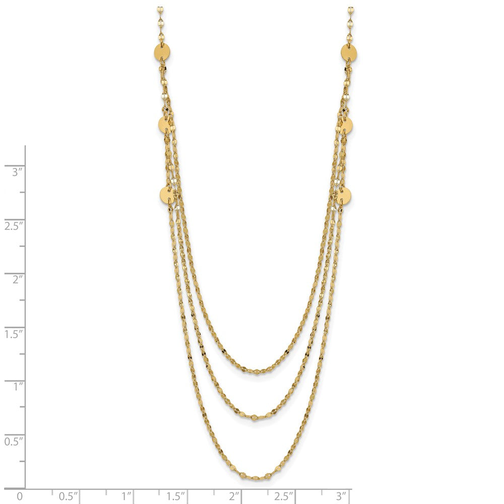 14K Gelbgold Dreifach Layer Poliert Kreise Fantasie Halskette