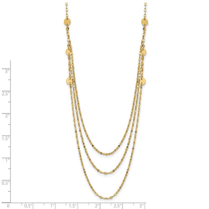 14K Gelbgold Dreifach Layer Poliert Kreise Fantasie Halskette