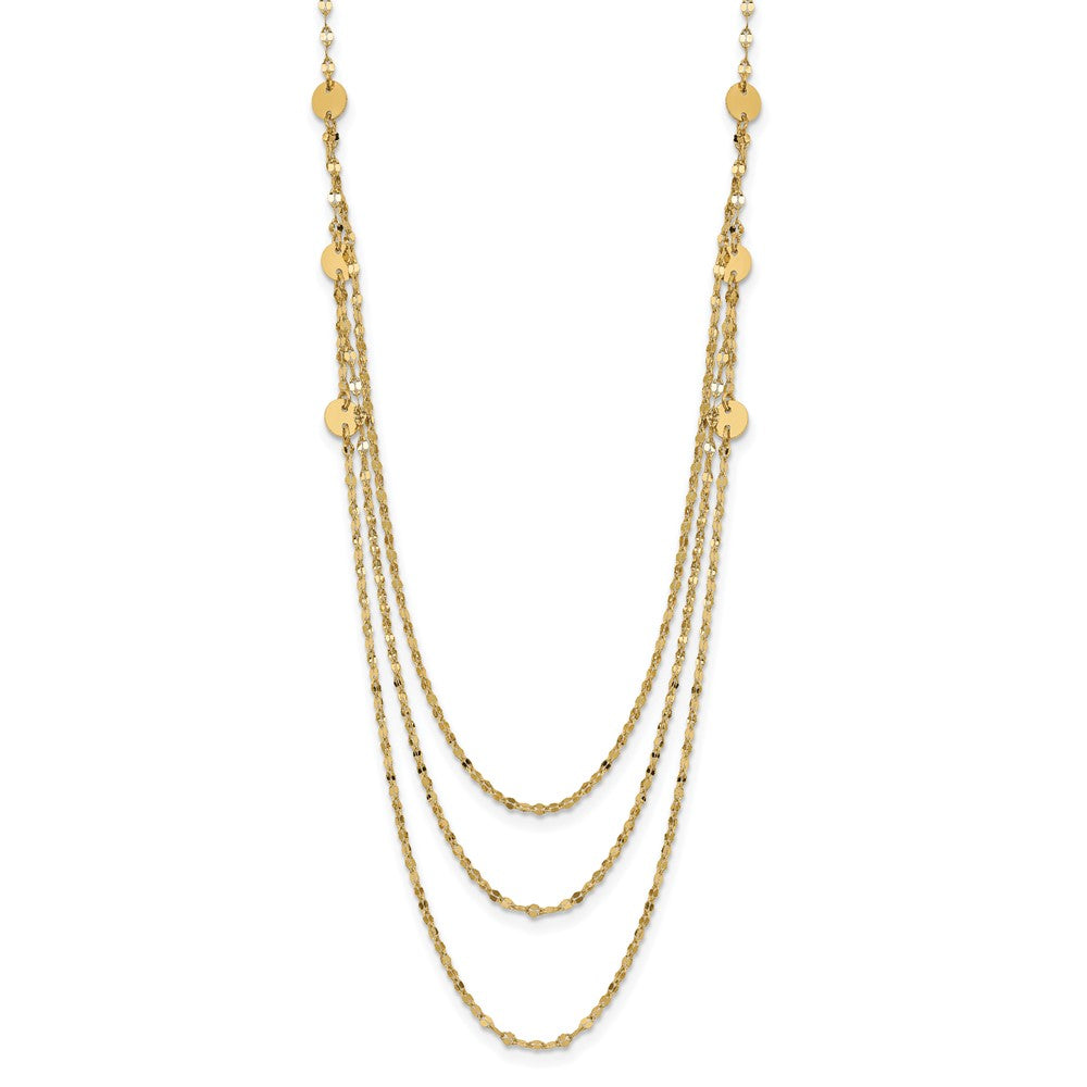 14K Gelbgold Dreifach Layer Poliert Kreise Fantasie Halskette