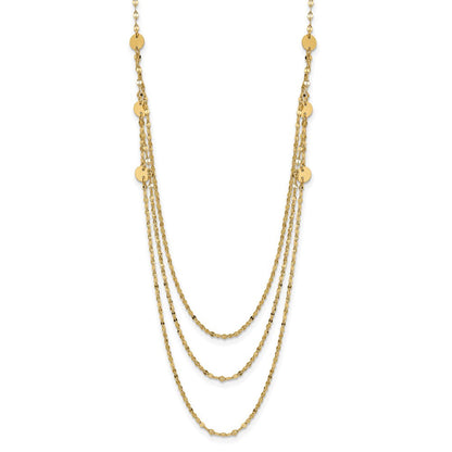 14K Gelbgold Dreifach Layer Poliert Kreise Fantasie Halskette