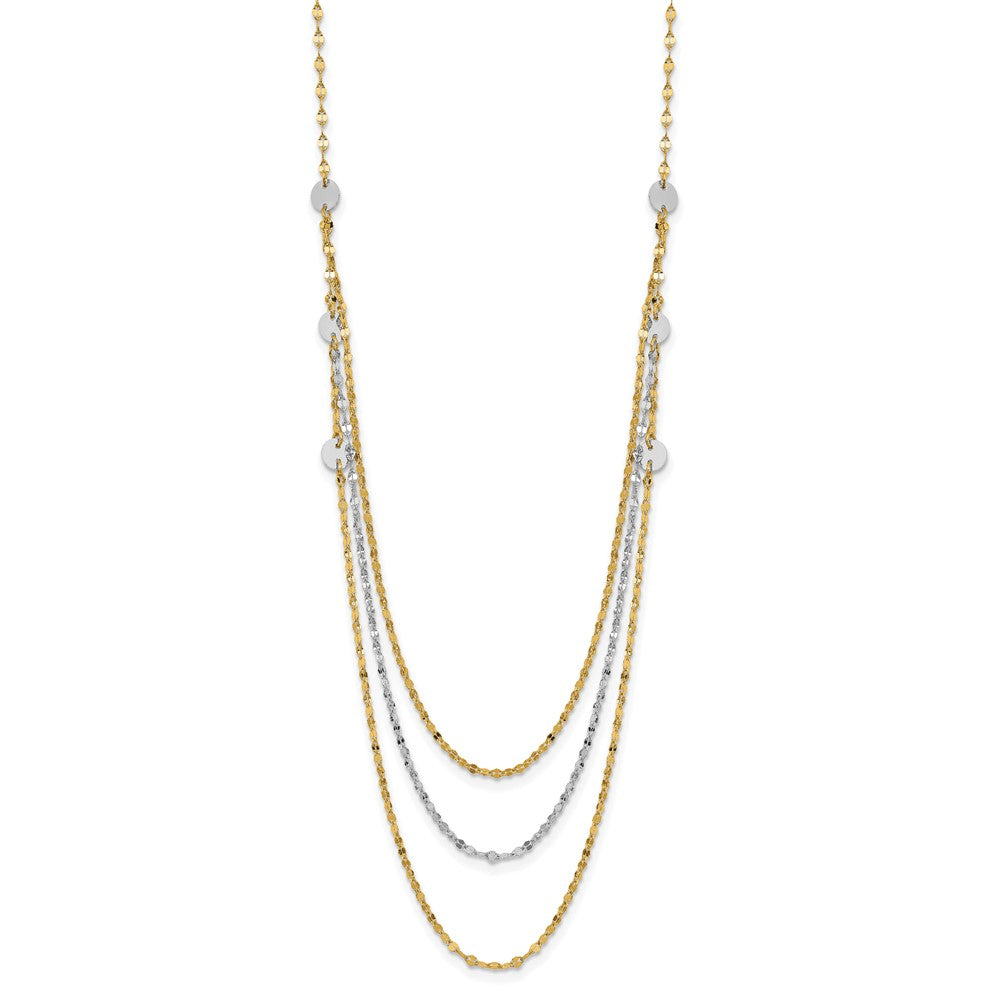 14K Bicolor Dreifach Layer Poliert Kreise Fantasie Halskette