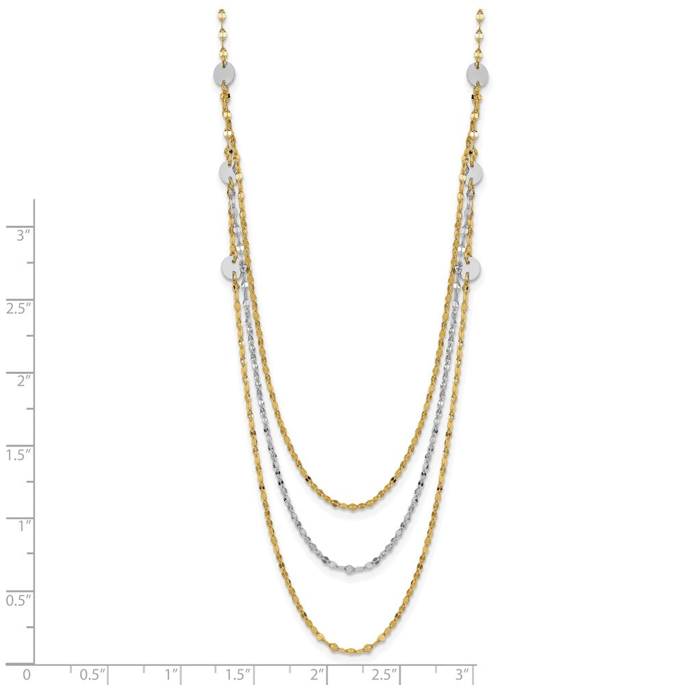 14K Bicolor Dreifach Layer Poliert Kreise Fantasie Halskette