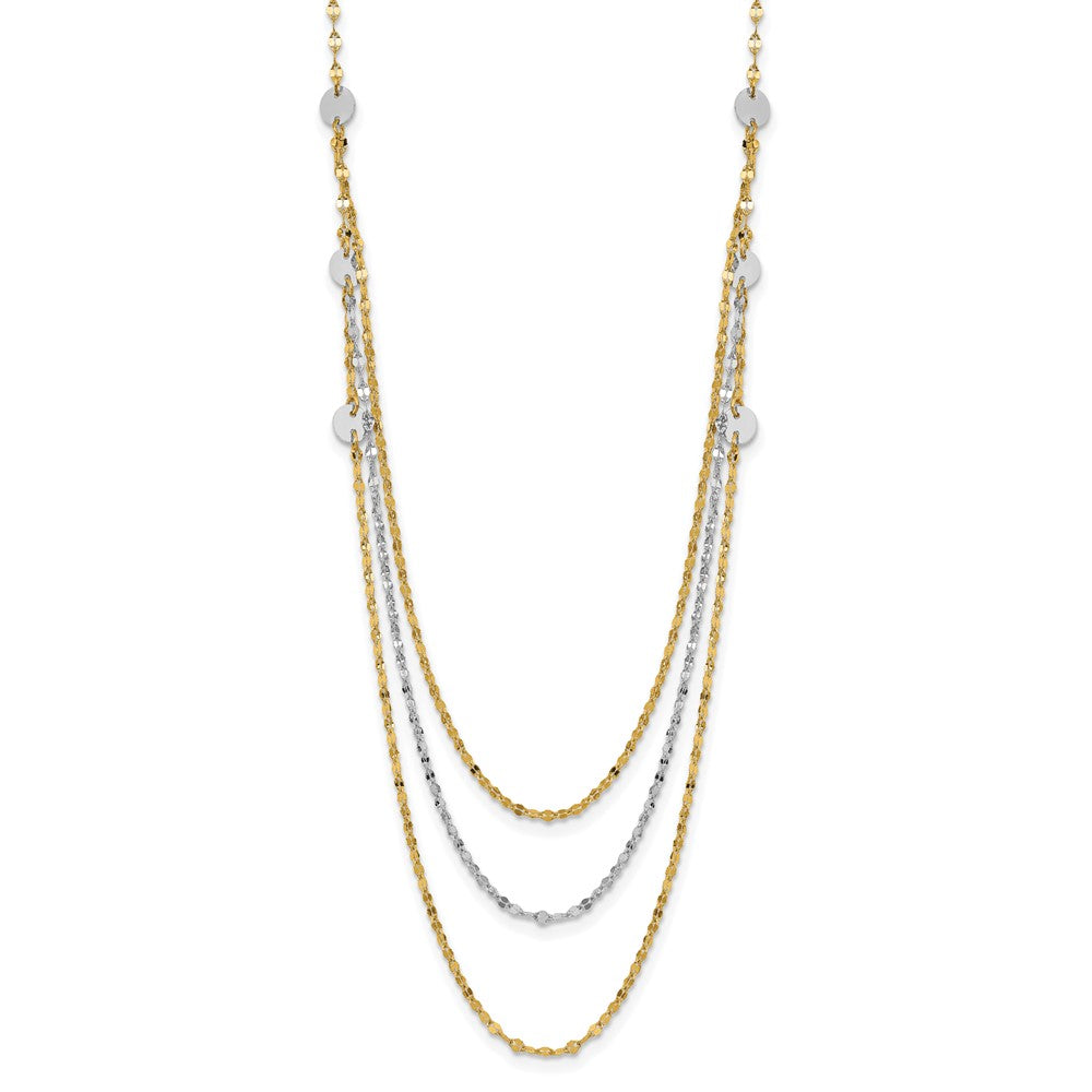 14K Bicolor Dreifach Layer Poliert Kreise Fantasie Halskette