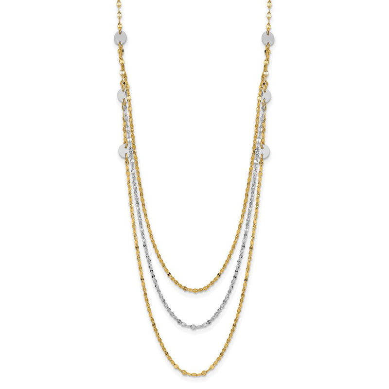 14K Bicolor Dreifach Layer Poliert Kreise Fantasie Halskette