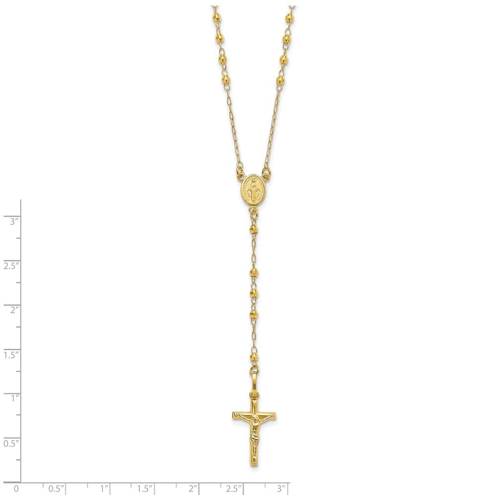 14K Gelbgold Poliert Facettiert Perlen Rosenkranz Halskette