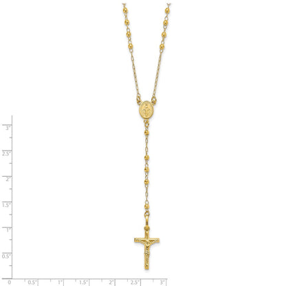 14K Gelbgold Poliert Facettiert Perlen Rosenkranz Halskette