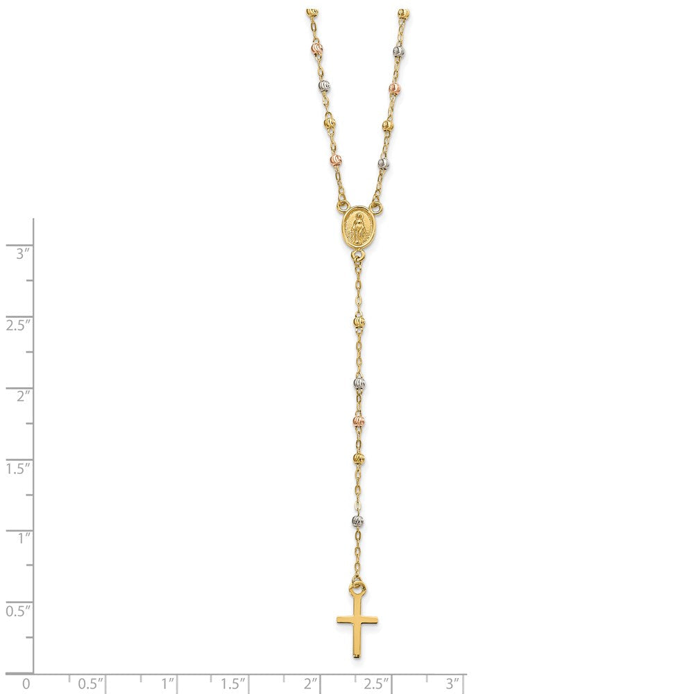 14K Tricolor Gekugelt Rosenkranz 17 Zoll Halskette mit 3 Verlängerung