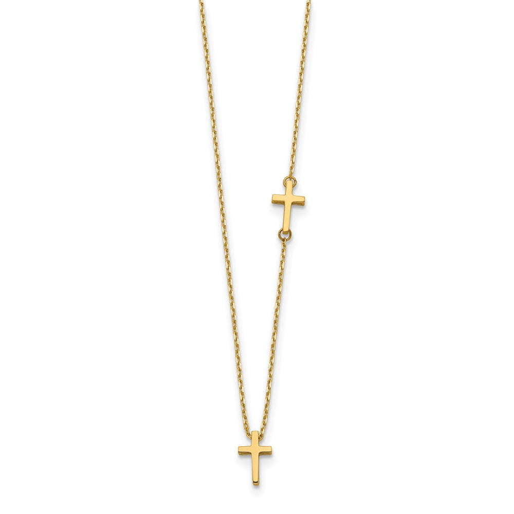 14K Gelbgold Seitlich Kreuz und Anhänger Halskette