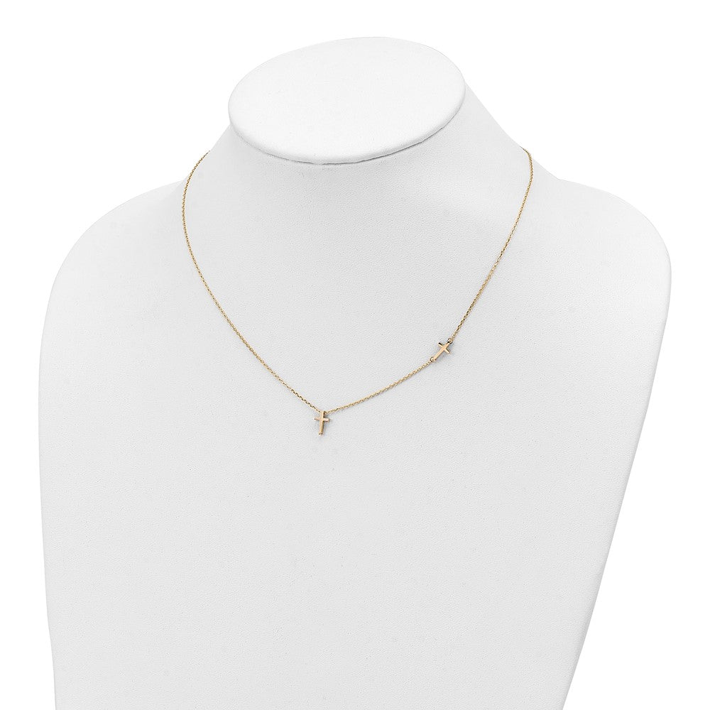 14K Gelbgold Seitlich Kreuz und Anhänger Halskette