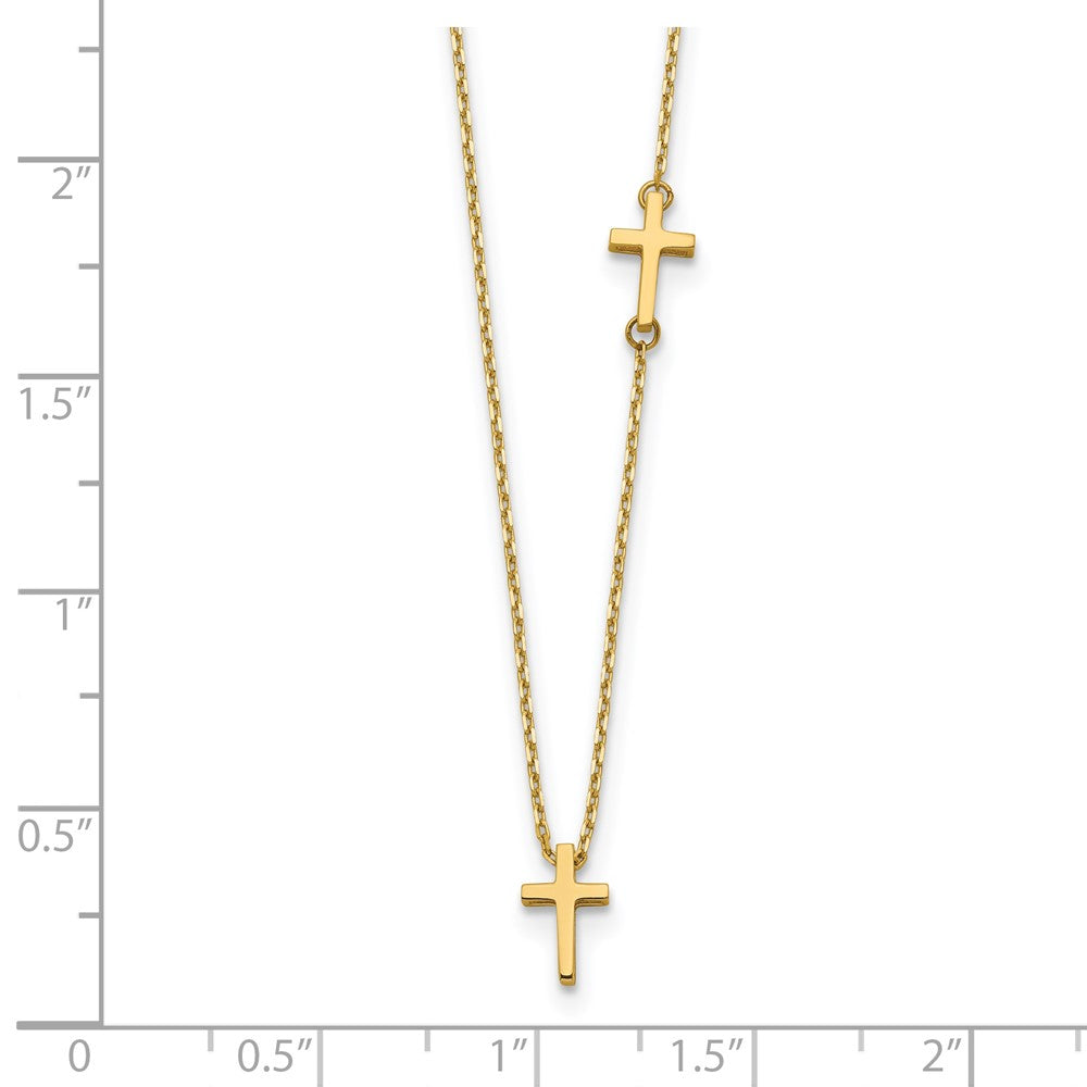 14K Gelbgold Seitlich Kreuz und Anhänger Halskette