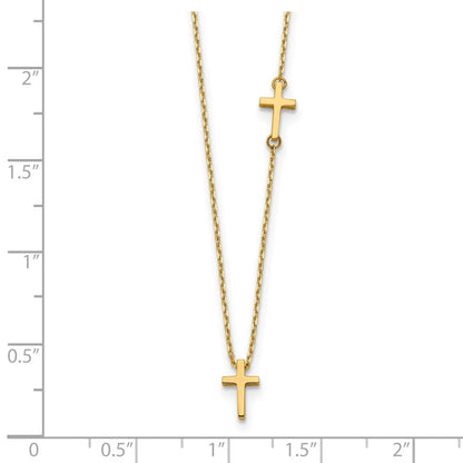 14K Gelbgold Seitlich Kreuz und Anhänger Halskette