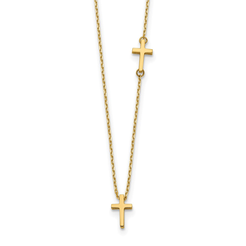 14K Gelbgold Seitlich Kreuz und Anhänger Halskette