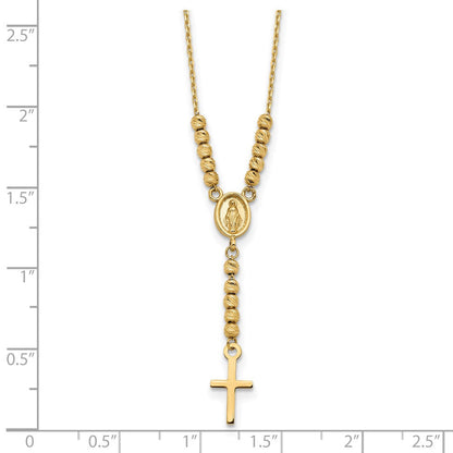 14K Gelbgold Poliert Diamantiert Perle Wundertätig Medaille und Kreuz 17 Zoll Halskette