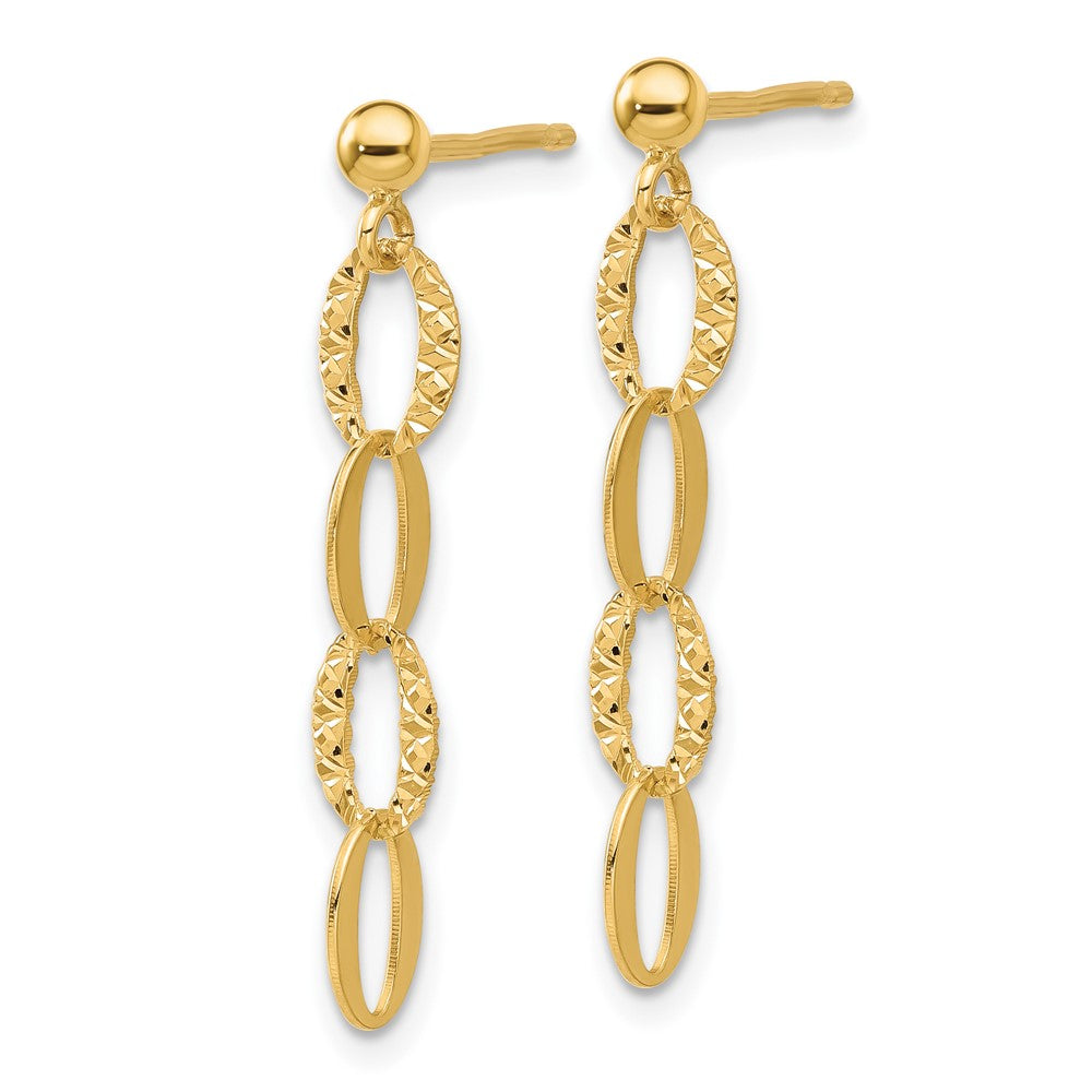 14K Gelbgold Diamantiert Oval Glieder Stecker Ohrhänger