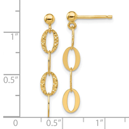 14K Gelbgold Diamantiert Oval Glieder Stecker Ohrhänger